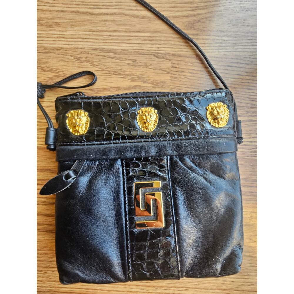 Y2K Cache Black Leather Crossbody Lionhead Bag, Mob Wife, 2000s Style